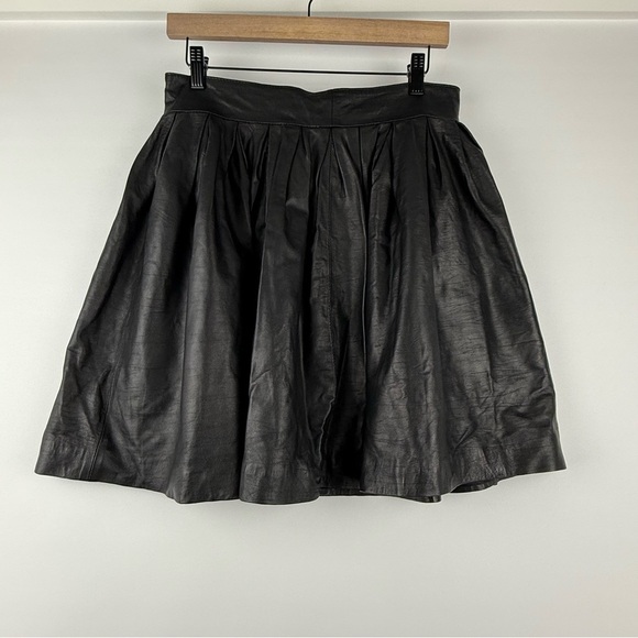LeatherCult Vintage Leather Black Pleated A-Line Skirt w/ Gold YKK Zipper - M/L - Picture 6 of 8